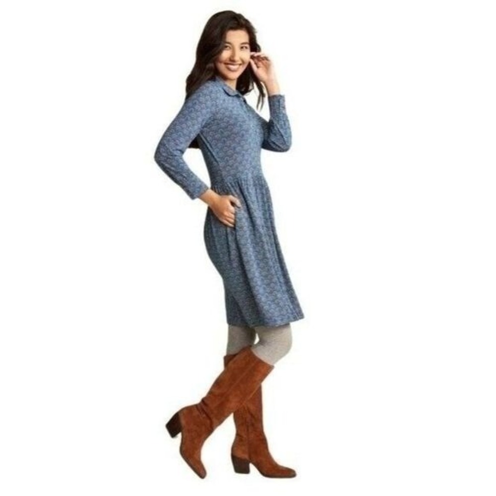 Hatley Shirt Dress Scallop Print Womens Size Medium Blue Long Sleeve Pocket